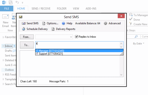 Send SMS from Outlook using Outlook Addin